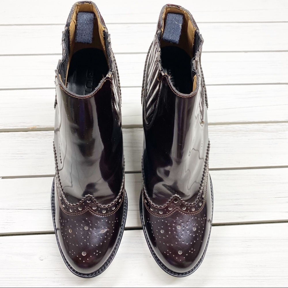 BURBERRY Brogue Chelsea Detailed Wedge Polished Leather Ankle Boots 38 - Picture 2 of 16